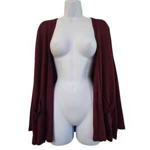 Bobeau Womens Open Front Cardigan Sweater Size SP Burgundy Long Sleeve Pockets